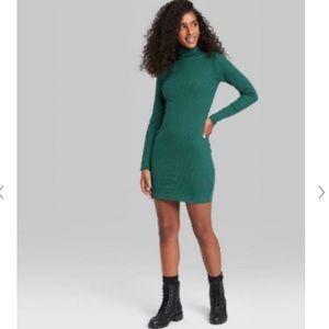 Wild Fable - Dark Green Long Sleeve Turtleneck Body-Con Mini Dress